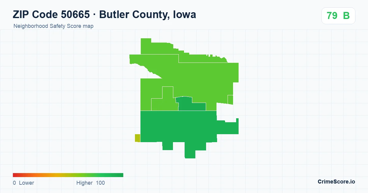 ZIP Code 50665 in Butler County, Iowa neighborhood Safety Score map