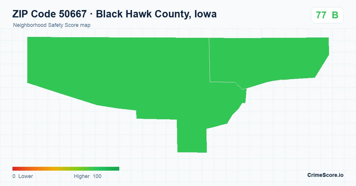 ZIP Code 50667 in Black Hawk County, Iowa neighborhood Safety Score map