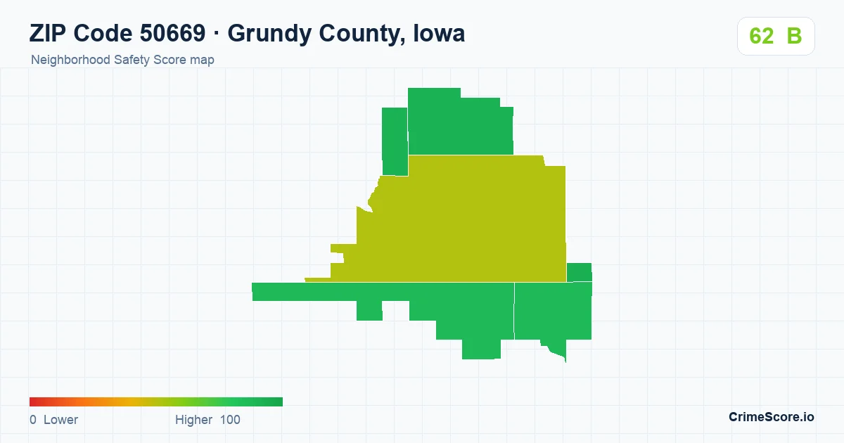 ZIP Code 50669 in Grundy County, Iowa neighborhood Safety Score map