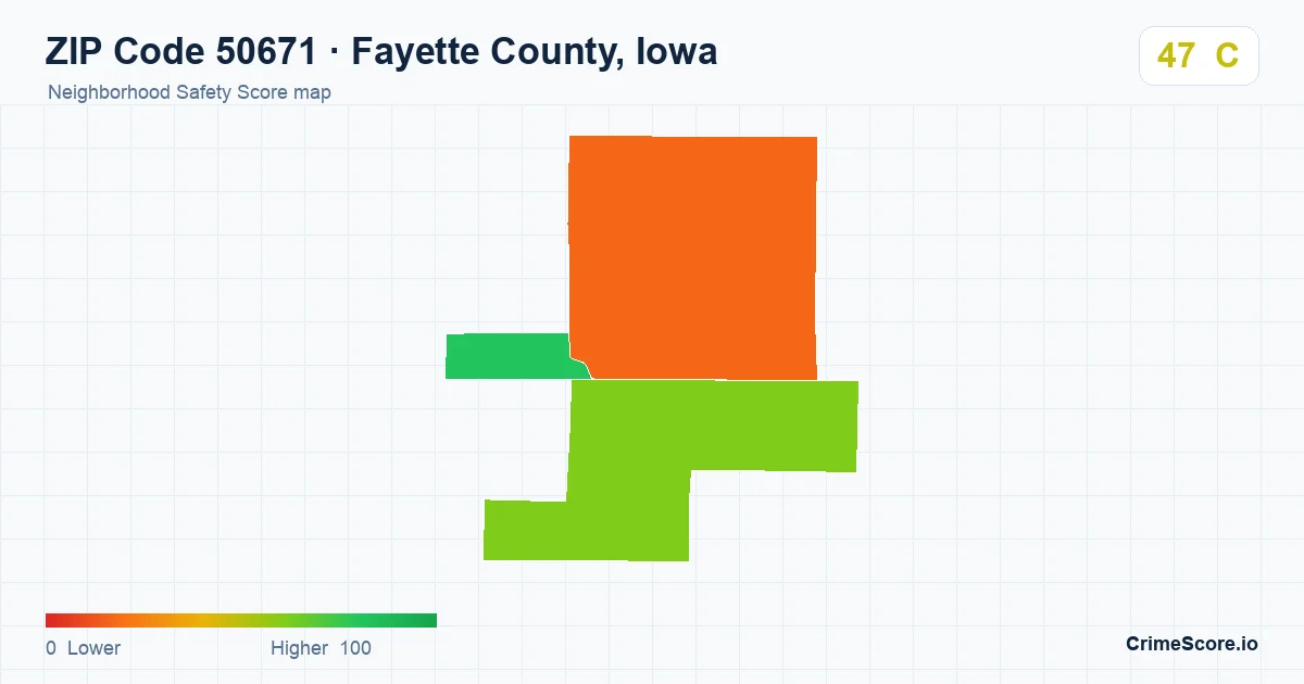 ZIP Code 50671 in Fayette County, Iowa neighborhood Safety Score map