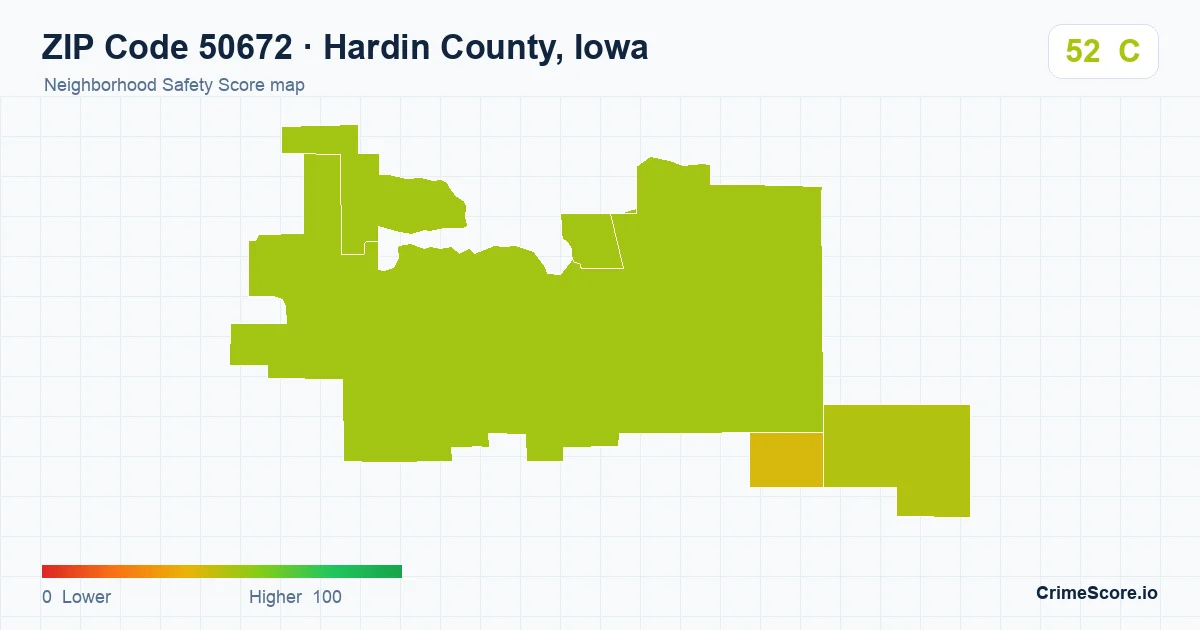 ZIP Code 50672 in Hardin County, Iowa neighborhood Safety Score map