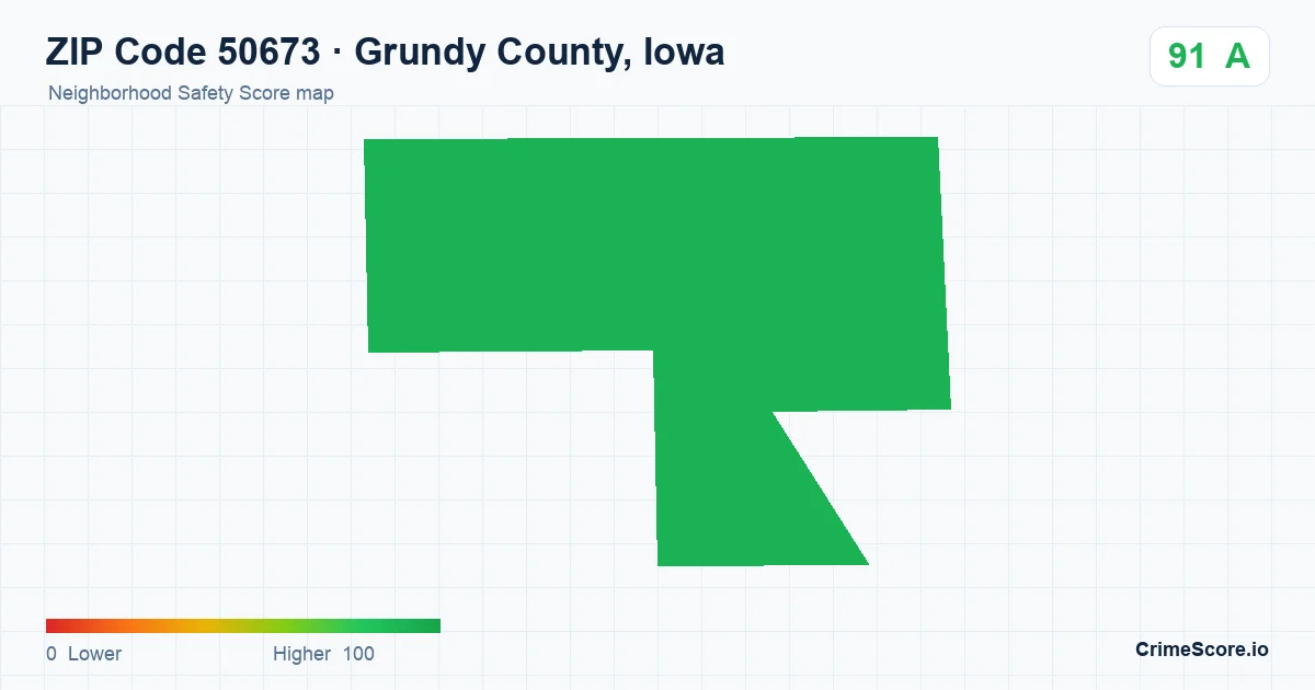 ZIP Code 50673 in Grundy County, Iowa neighborhood Safety Score map