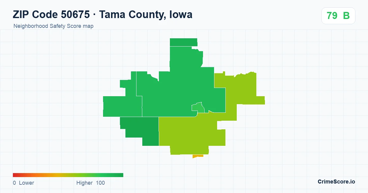 ZIP Code 50675 in Tama County, Iowa neighborhood Safety Score map