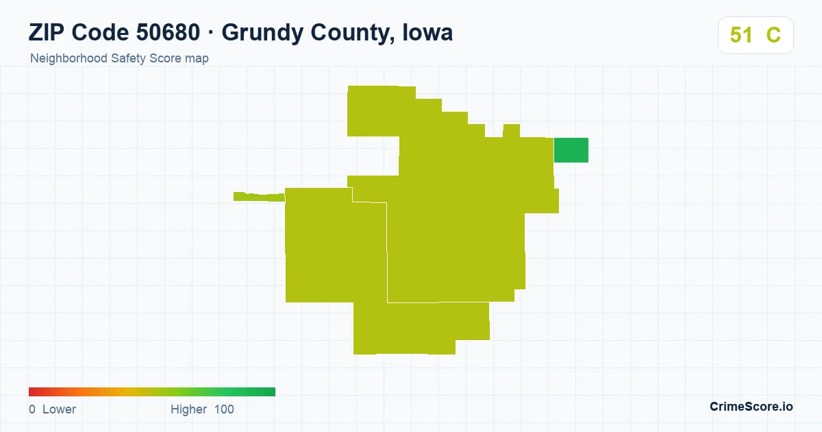 ZIP Code 50680 in Grundy County, Iowa neighborhood Safety Score map