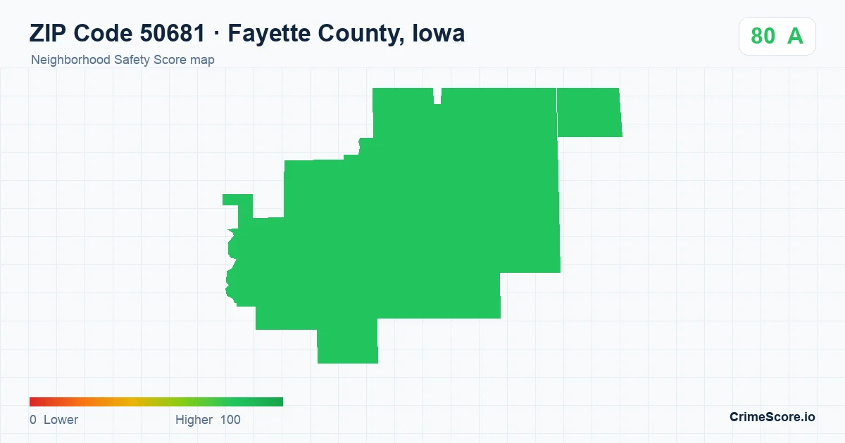 ZIP Code 50681 in Fayette County, Iowa neighborhood Safety Score map