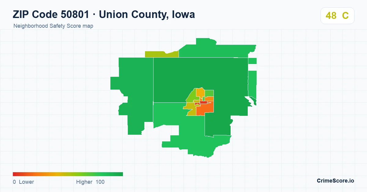 ZIP Code 50801 in Union County, Iowa neighborhood Safety Score map