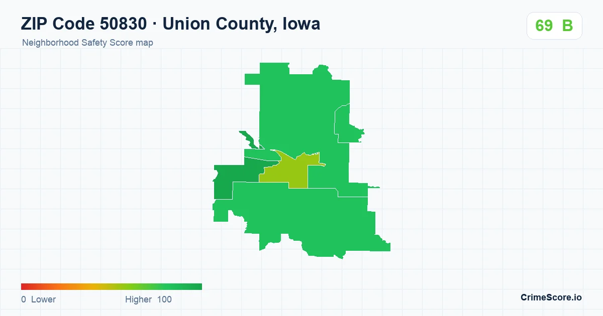 ZIP Code 50830 in Union County, Iowa neighborhood Safety Score map