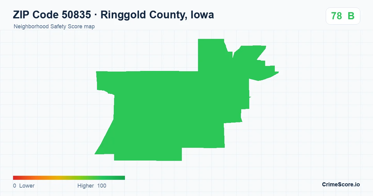ZIP Code 50835 in Ringgold County, Iowa neighborhood Safety Score map