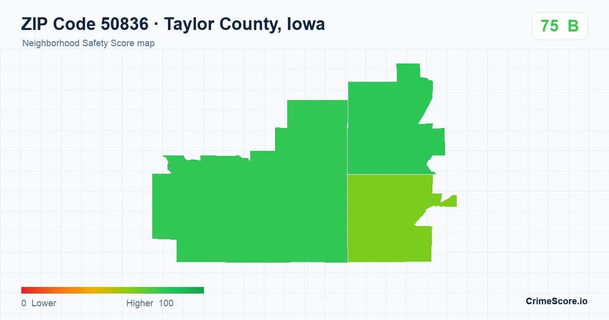 ZIP Code 50836 in Taylor County, Iowa neighborhood Safety Score map