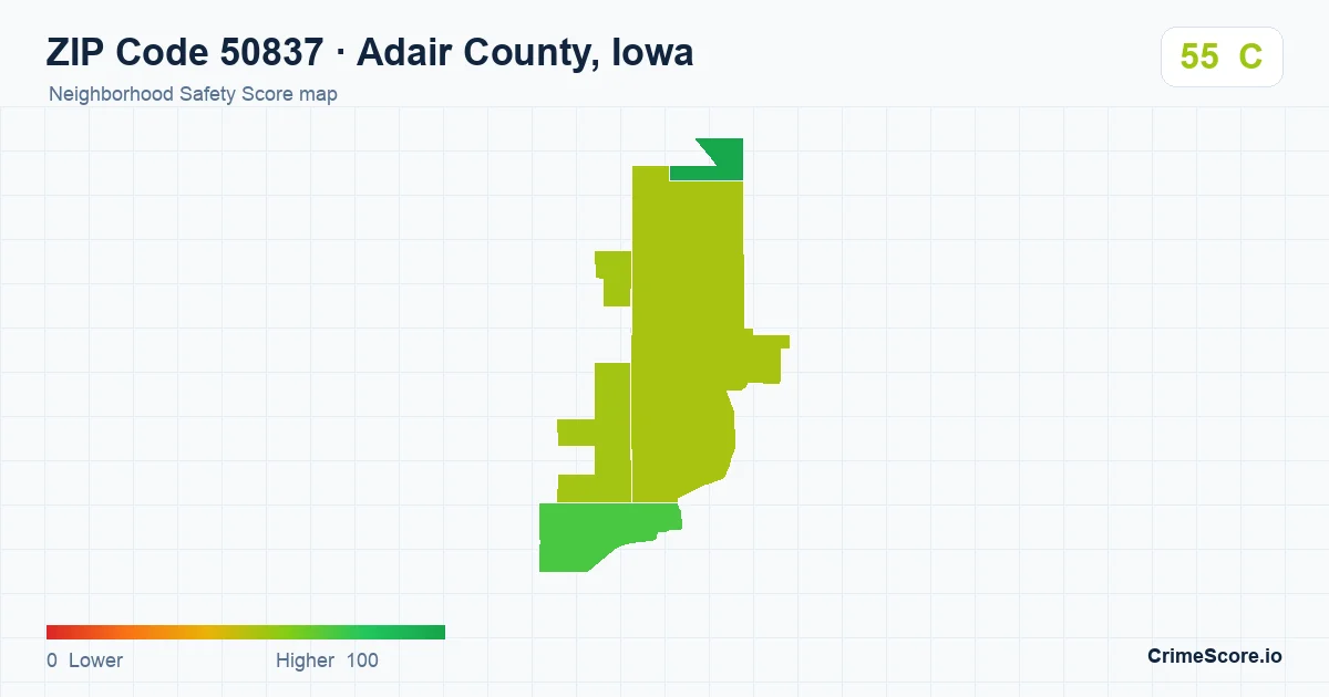 ZIP Code 50837 in Adair County, Iowa neighborhood Safety Score map