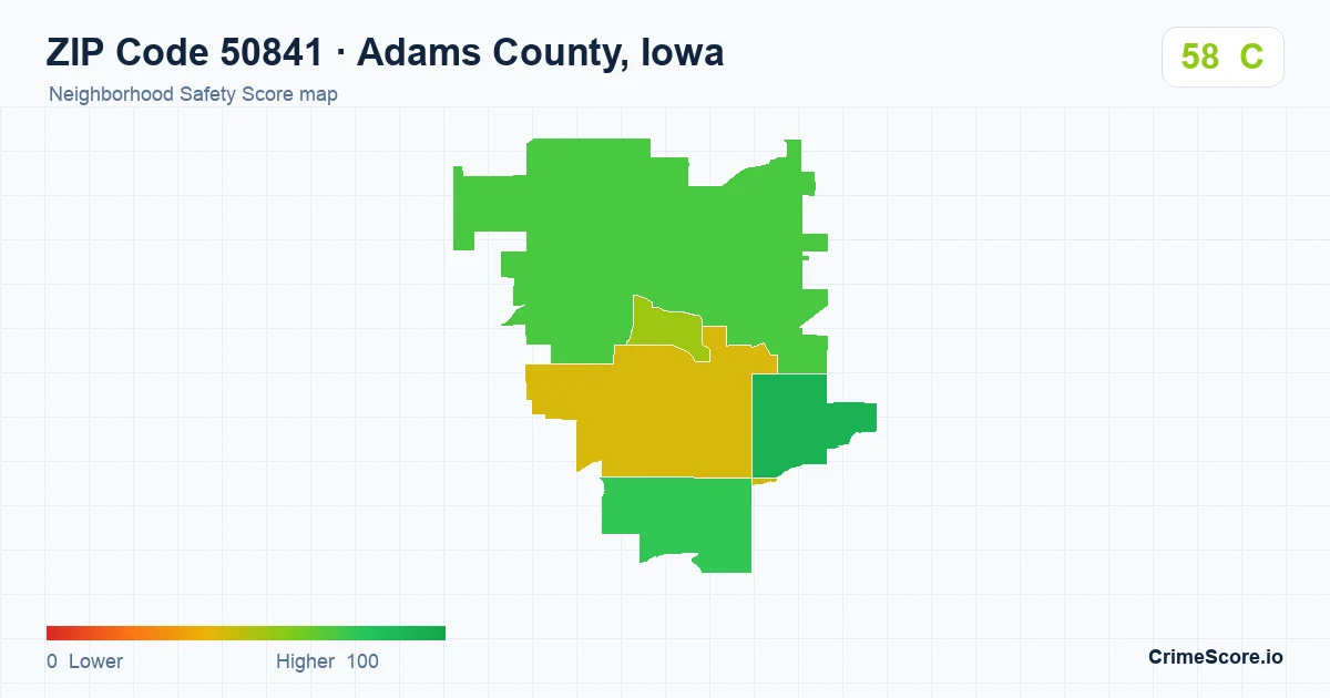 ZIP Code 50841 in Adams County, Iowa neighborhood Safety Score map