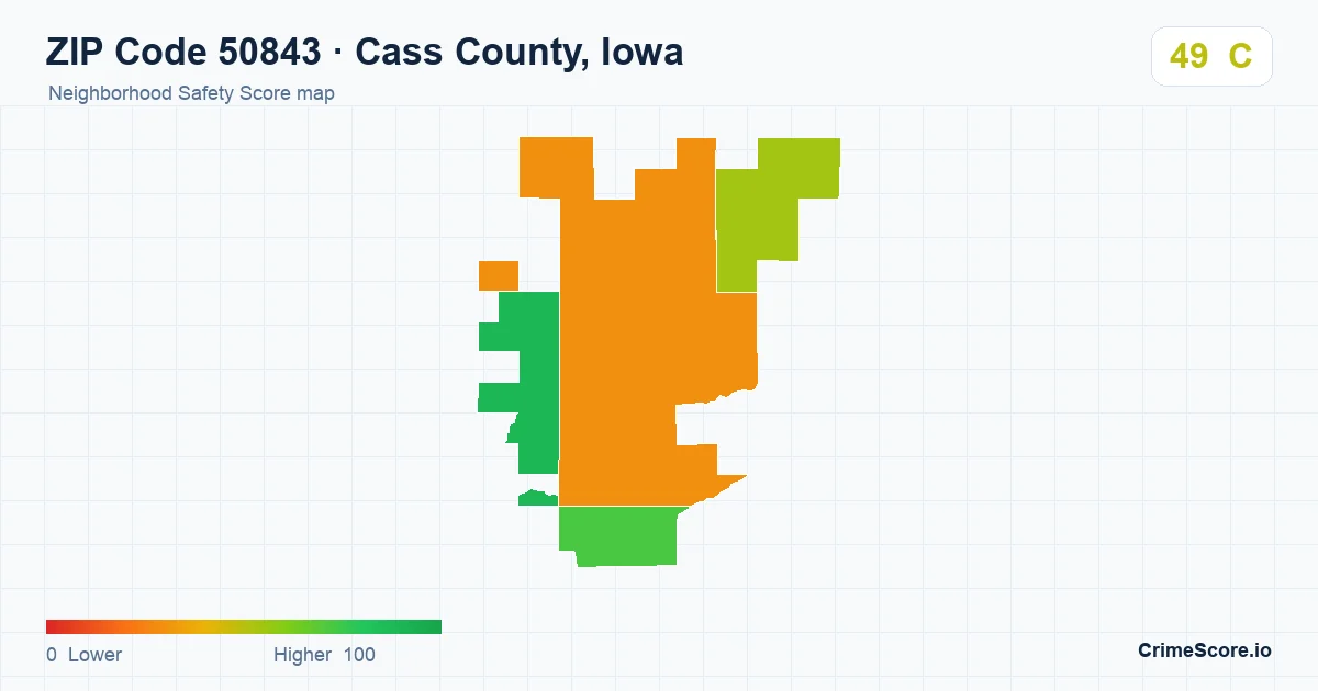 ZIP Code 50843 in Cass County, Iowa neighborhood Safety Score map
