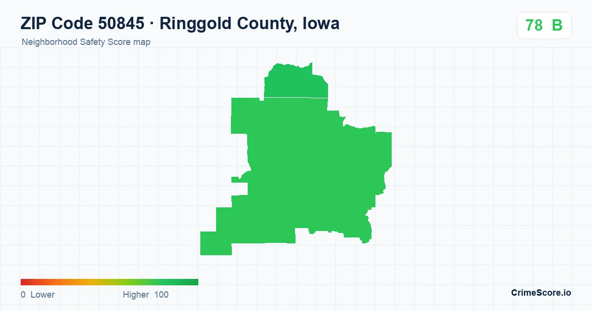 ZIP Code 50845 in Ringgold County, Iowa neighborhood Safety Score map