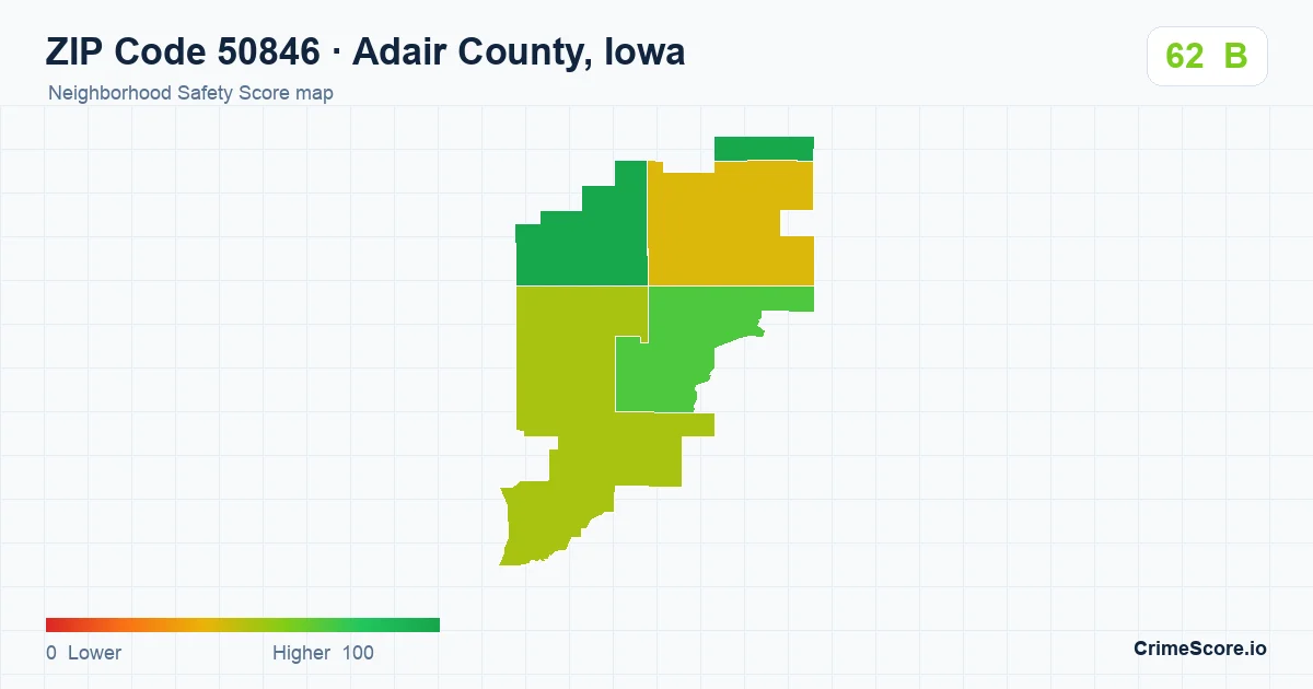 ZIP Code 50846 in Adair County, Iowa neighborhood Safety Score map