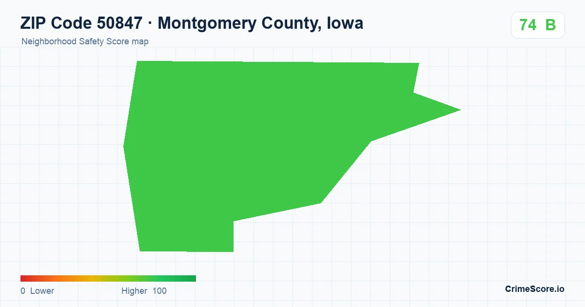 ZIP Code 50847 in Montgomery County, Iowa neighborhood Safety Score map