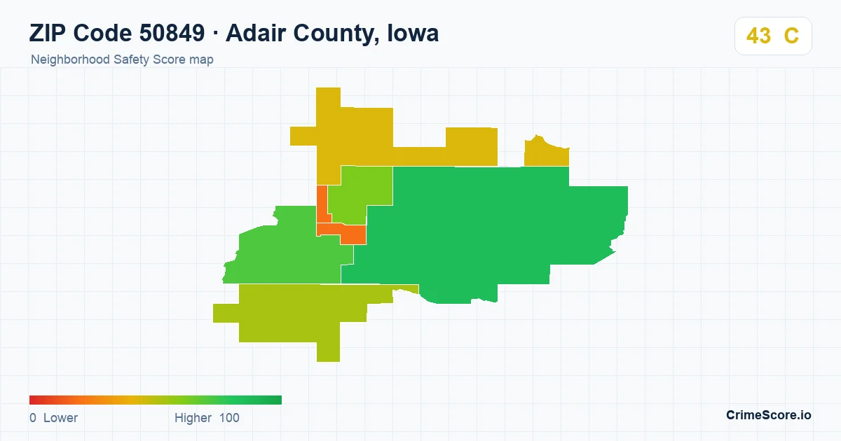 ZIP Code 50849 in Adair County, Iowa neighborhood Safety Score map