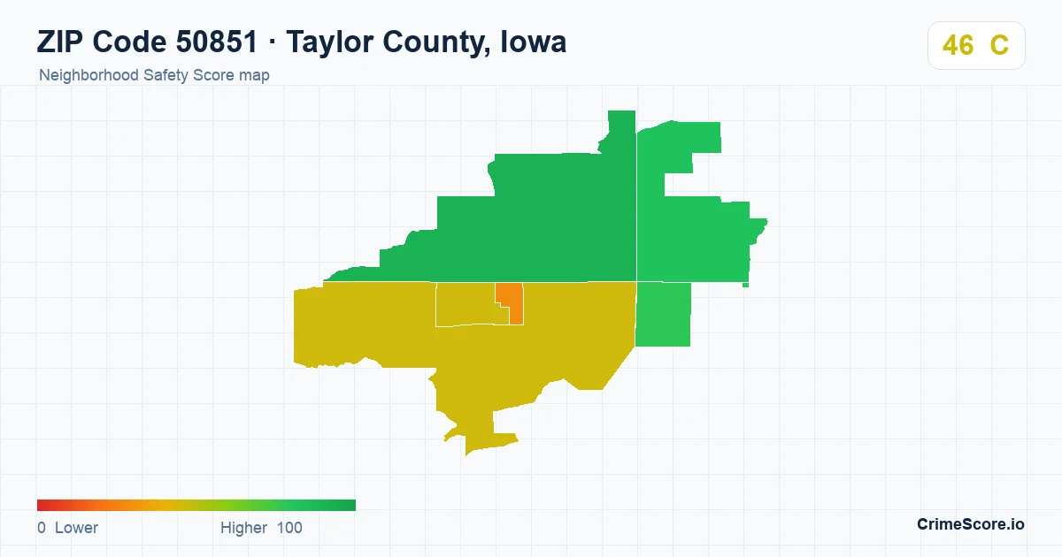 ZIP Code 50851 in Taylor County, Iowa neighborhood Safety Score map