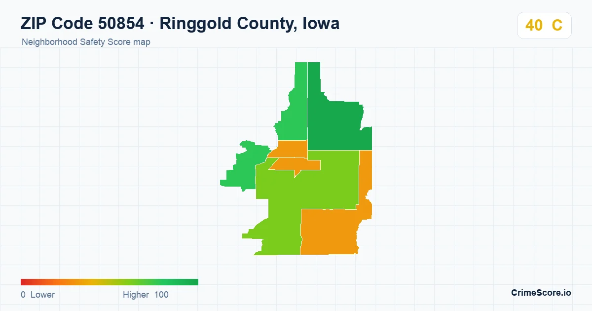 ZIP Code 50854 in Ringgold County, Iowa neighborhood Safety Score map