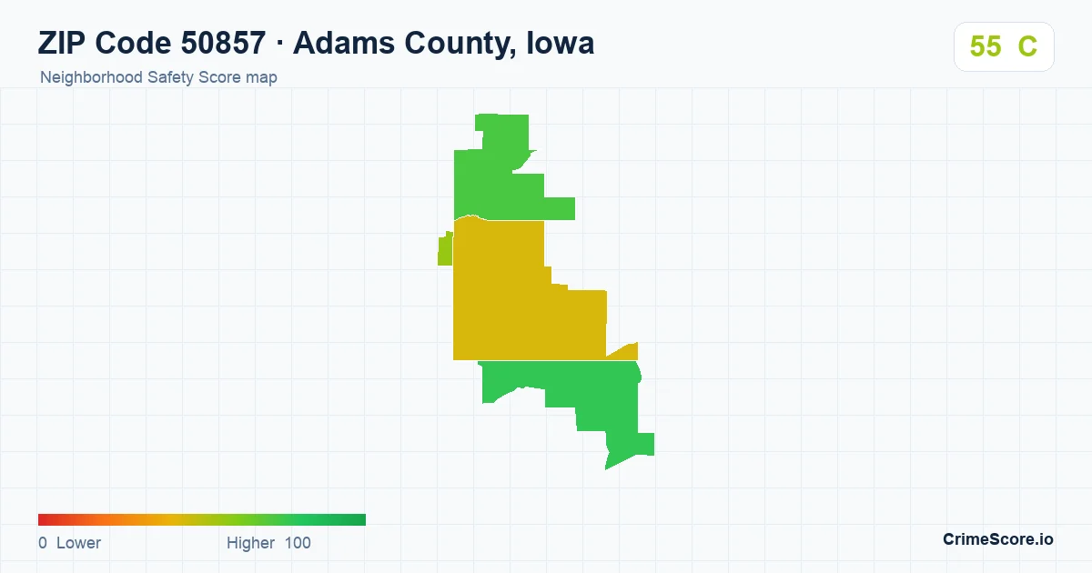 ZIP Code 50857 in Adams County, Iowa neighborhood Safety Score map