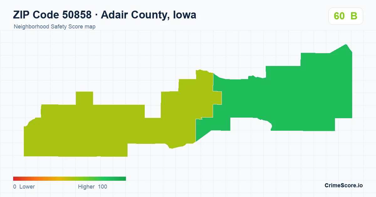 ZIP Code 50858 in Adair County, Iowa neighborhood Safety Score map
