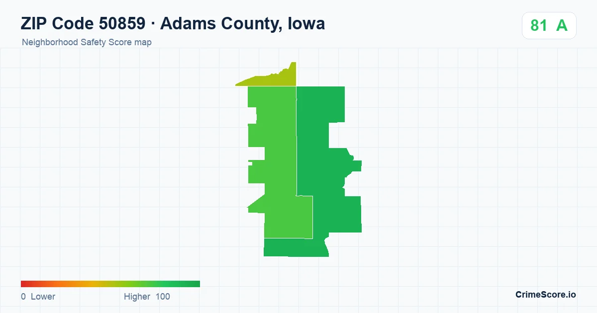 ZIP Code 50859 in Adams County, Iowa neighborhood Safety Score map