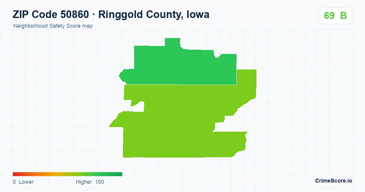 ZIP Code 50860 in Ringgold County, Iowa neighborhood Safety Score map