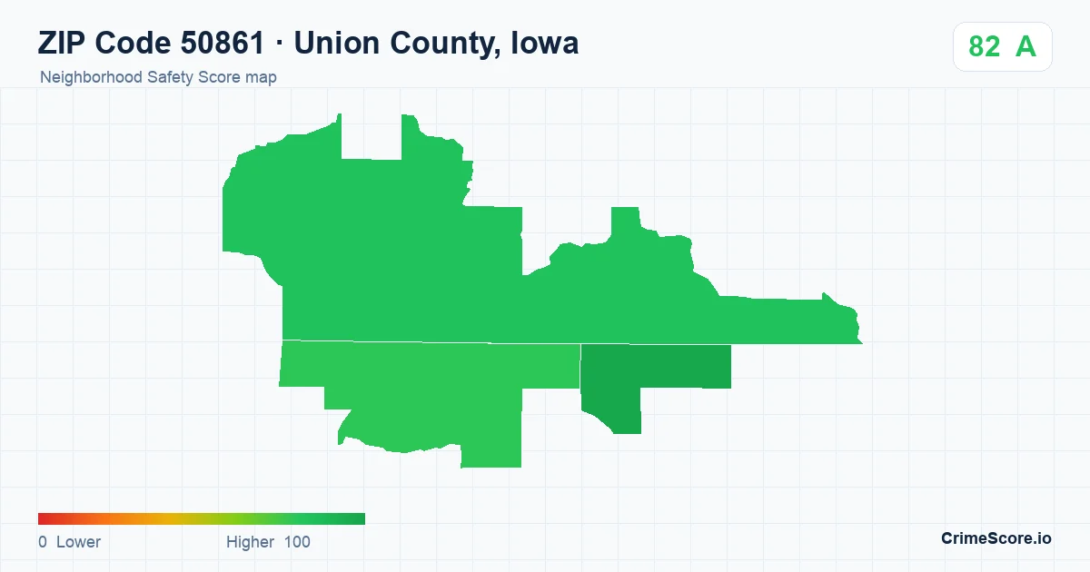 ZIP Code 50861 in Union County, Iowa neighborhood Safety Score map