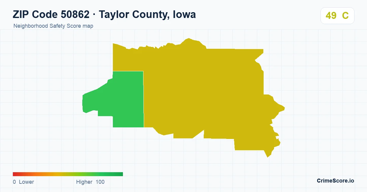 ZIP Code 50862 in Taylor County, Iowa neighborhood Safety Score map