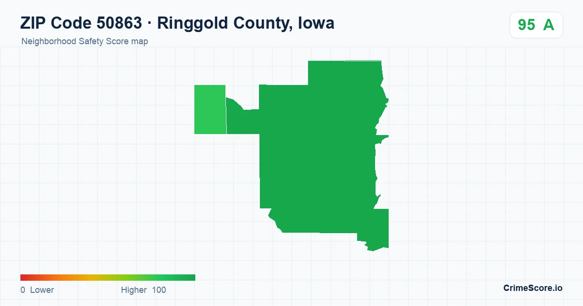 ZIP Code 50863 in Ringgold County, Iowa neighborhood Safety Score map