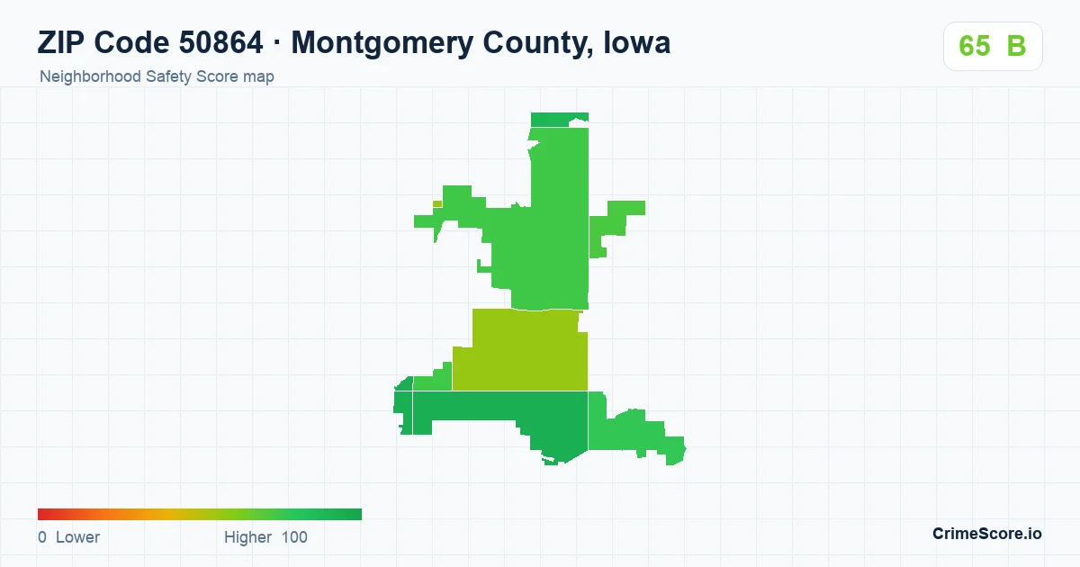 ZIP Code 50864 in Montgomery County, Iowa neighborhood Safety Score map