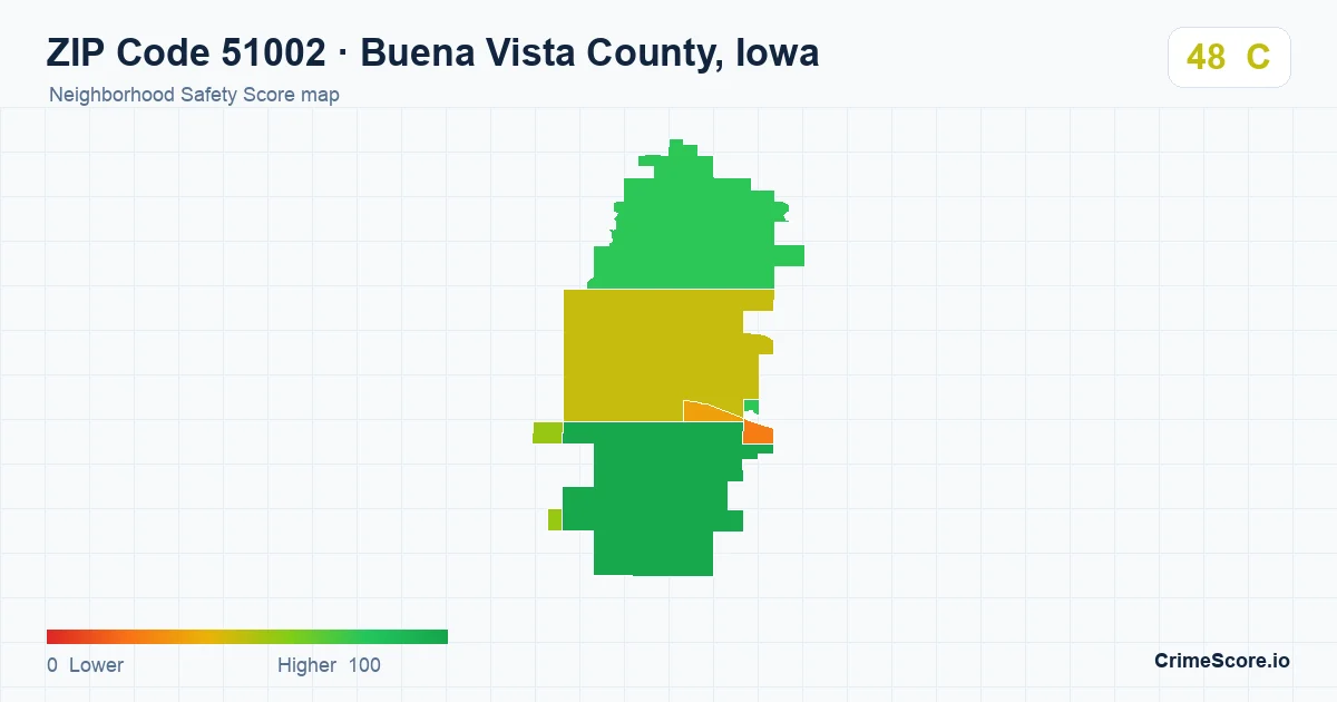 ZIP Code 51002 in Buena Vista County, Iowa neighborhood Safety Score map