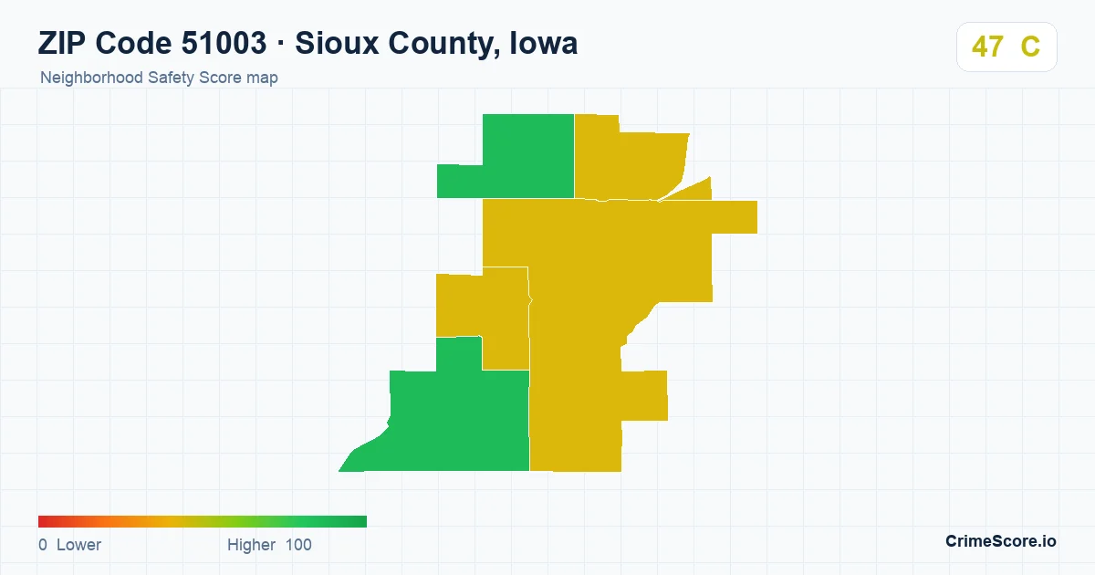 ZIP Code 51003 in Sioux County, Iowa neighborhood Safety Score map