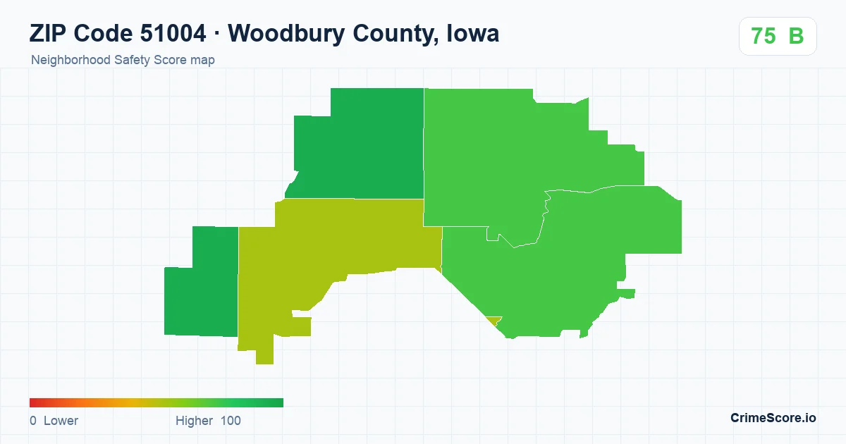 ZIP Code 51004 in Woodbury County, Iowa neighborhood Safety Score map
