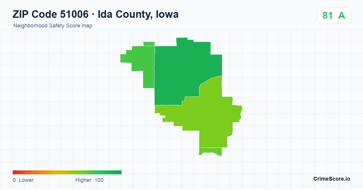 ZIP Code 51006 in Ida County, Iowa neighborhood Safety Score map