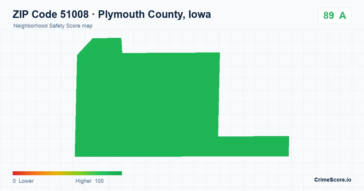 ZIP Code 51008 in Plymouth County, Iowa neighborhood Safety Score map