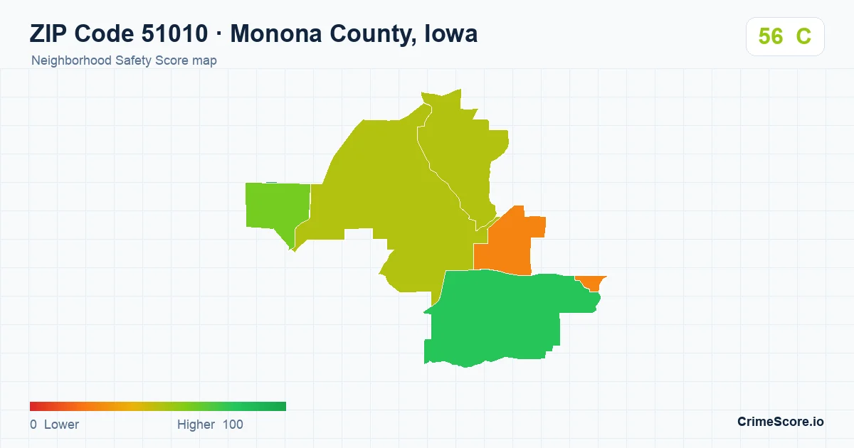 ZIP Code 51010 in Monona County, Iowa neighborhood Safety Score map