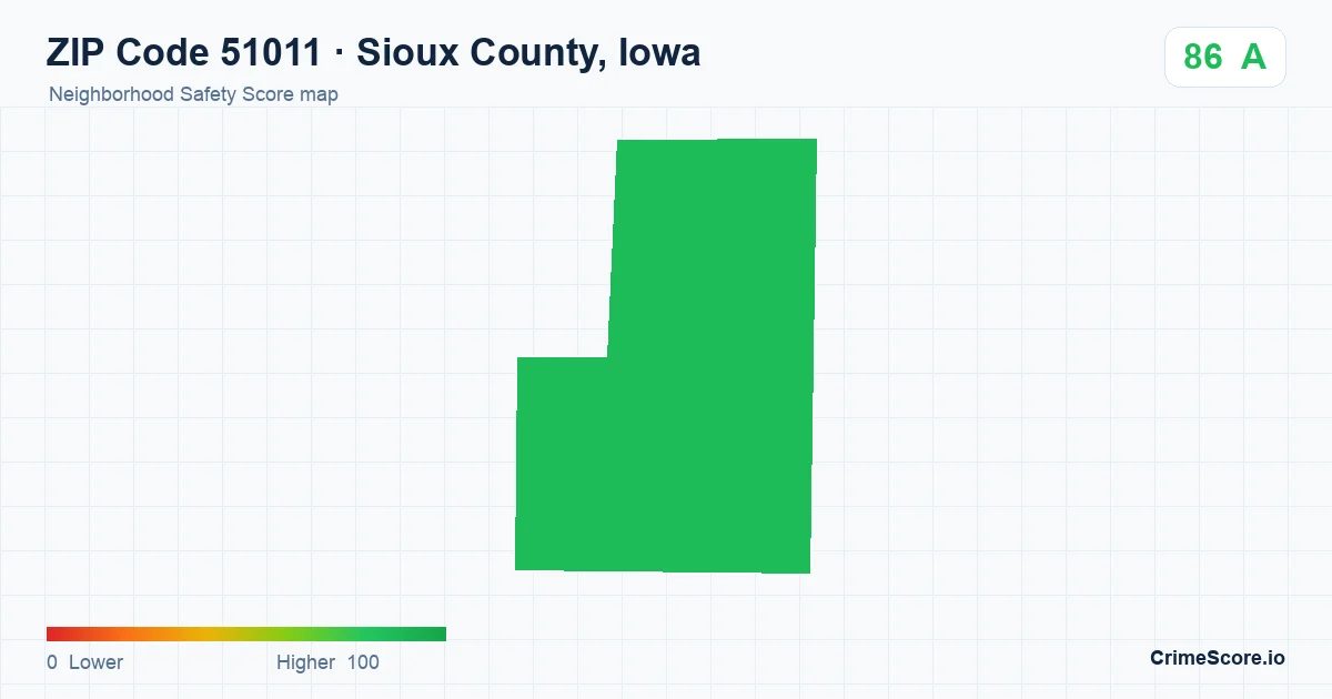 ZIP Code 51011 in Sioux County, Iowa neighborhood Safety Score map