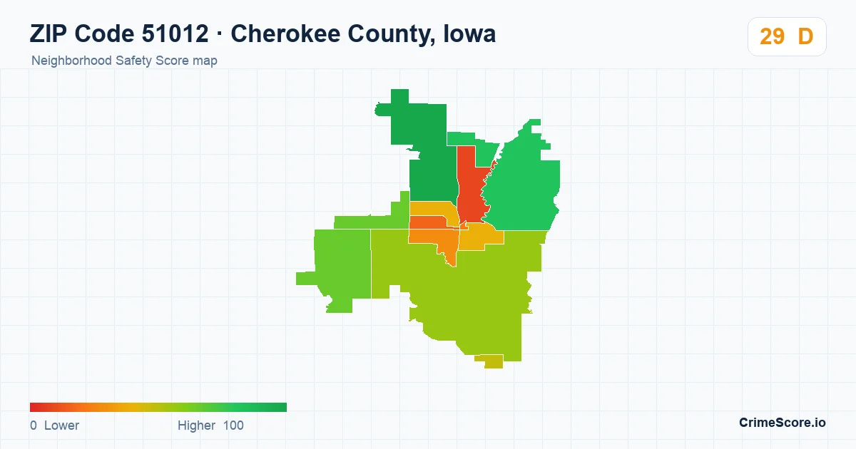 ZIP Code 51012 in Cherokee County, Iowa neighborhood Safety Score map