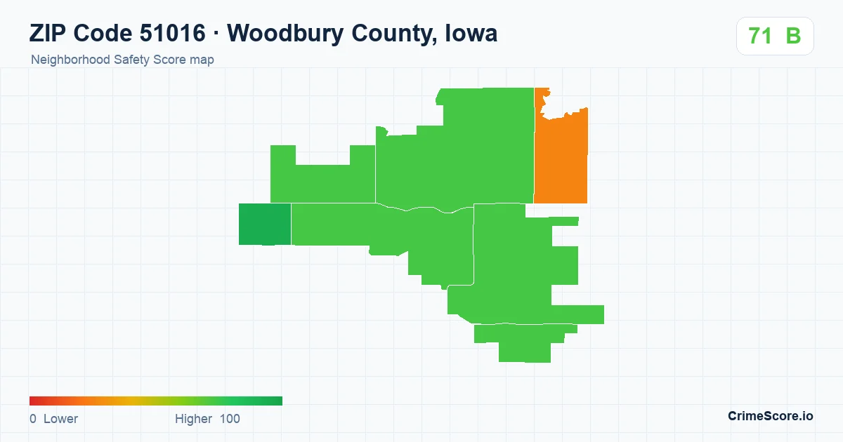 ZIP Code 51016 in Woodbury County, Iowa neighborhood Safety Score map