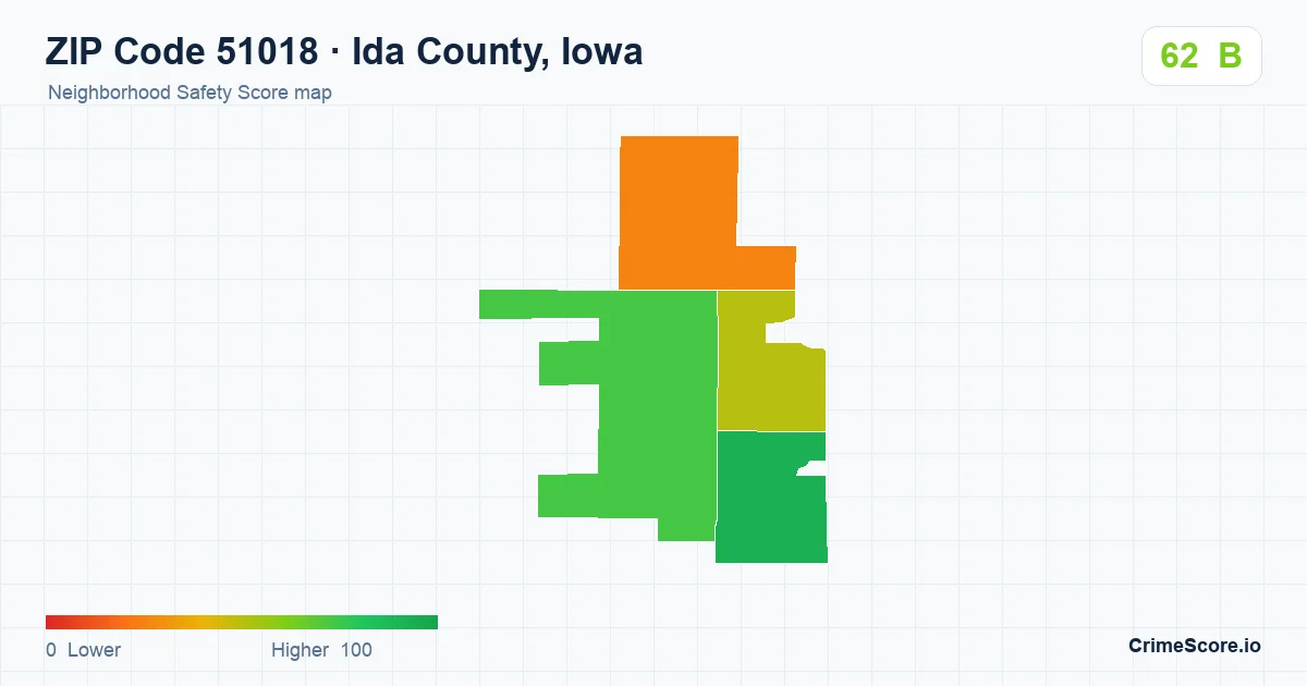 ZIP Code 51018 in Ida County, Iowa neighborhood Safety Score map