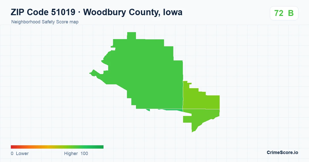 ZIP Code 51019 in Woodbury County, Iowa neighborhood Safety Score map