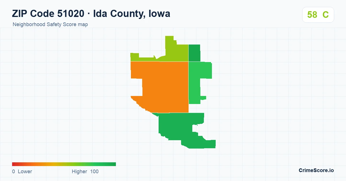 ZIP Code 51020 in Ida County, Iowa neighborhood Safety Score map