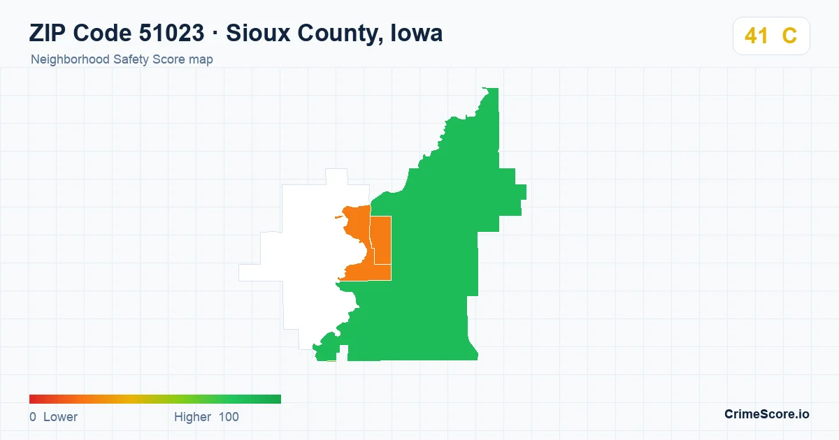 ZIP Code 51023 in Sioux County, Iowa neighborhood Safety Score map