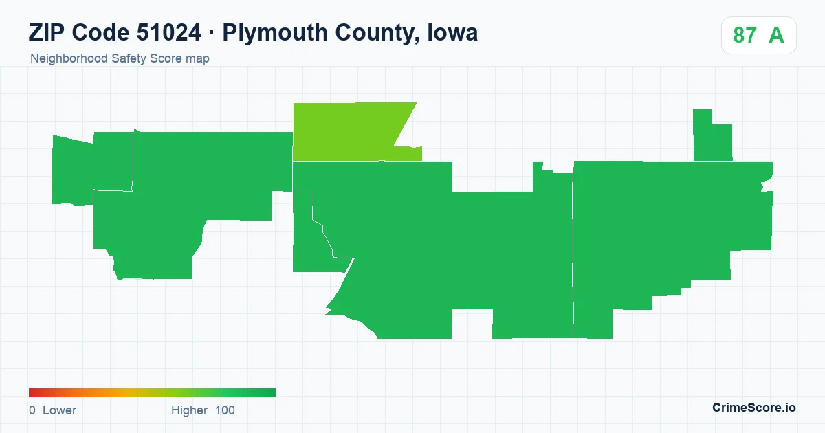 ZIP Code 51024 in Plymouth County, Iowa neighborhood Safety Score map