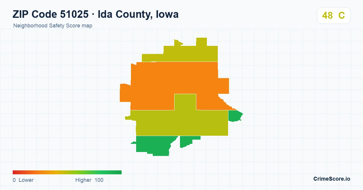 ZIP Code 51025 in Ida County, Iowa neighborhood Safety Score map