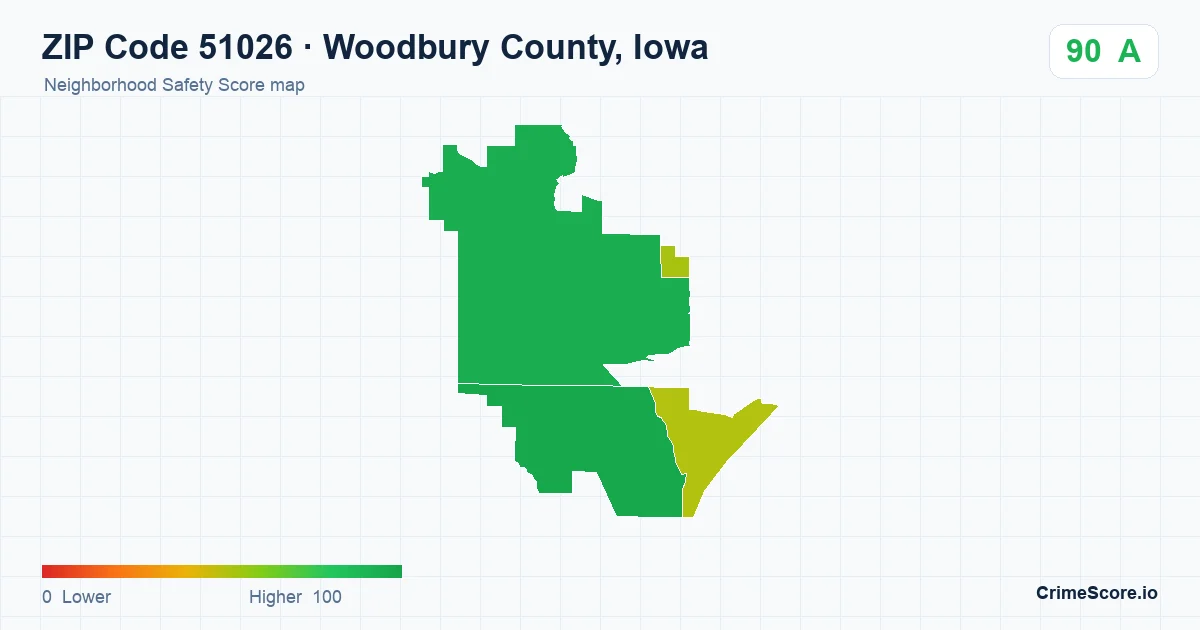 ZIP Code 51026 in Woodbury County, Iowa neighborhood Safety Score map