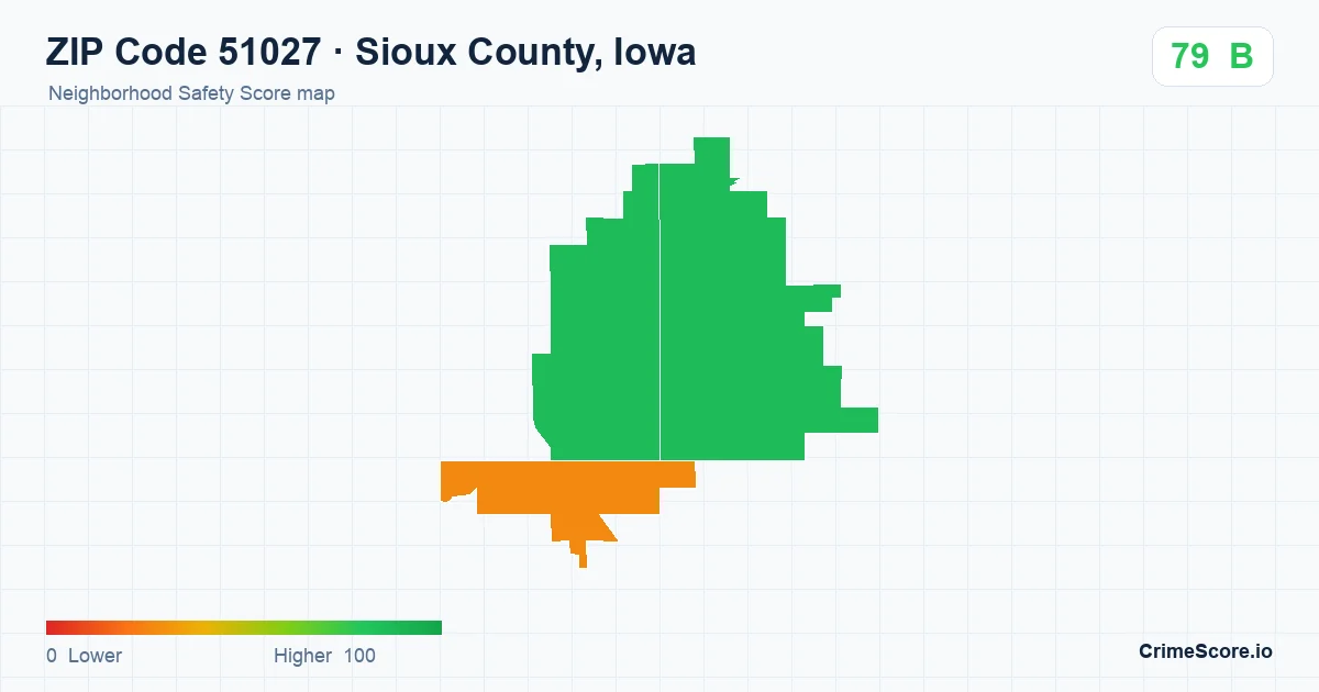 ZIP Code 51027 in Sioux County, Iowa neighborhood Safety Score map