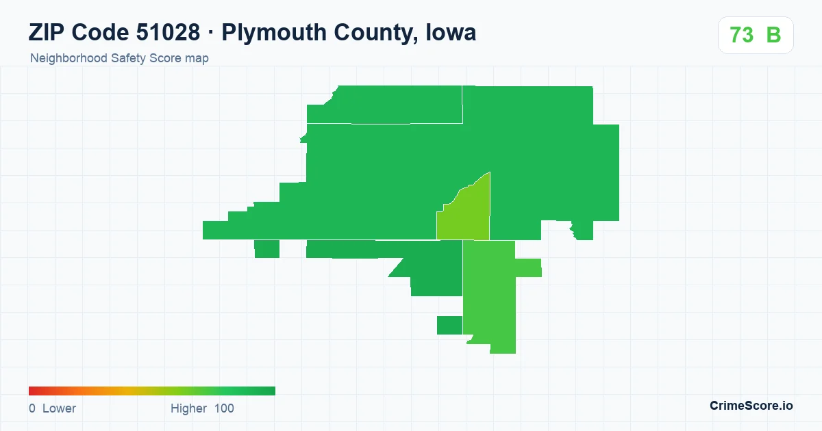 ZIP Code 51028 in Plymouth County, Iowa neighborhood Safety Score map