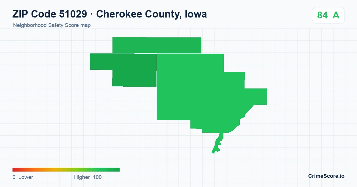 ZIP Code 51029 in Cherokee County, Iowa neighborhood Safety Score map