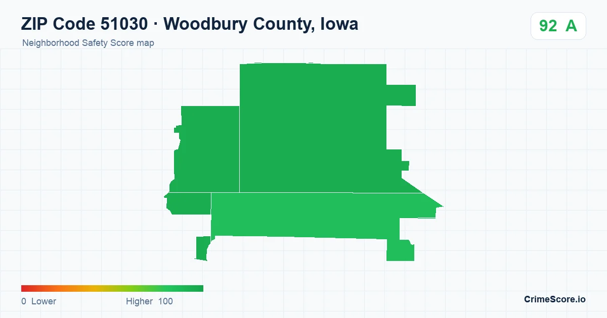 ZIP Code 51030 in Woodbury County, Iowa neighborhood Safety Score map